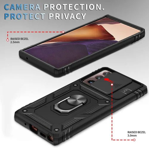 Vista 3 de Funda para Samsung Galaxy Note 20 Ultra 5G con ranura para tarjetero de cámara deslizante, grado militar, resistente, a prueba de golpes, funda