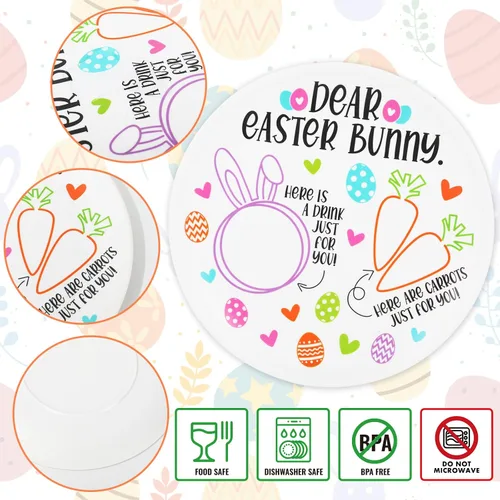 Vista 3 de AnyDesign Plato redondo de conejo de Pascua, platos redondos de conejo, zanahorias para querida Pascua, platos de plástico reutilizables, bandeja