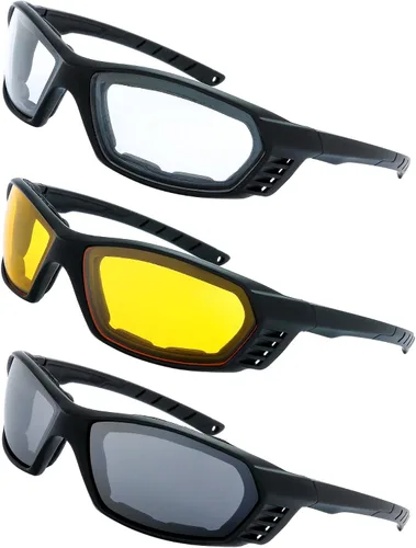 Vista 17 de Gafas de Motocicleta con Marco Acolchado y Lentes que Bloquean 100% UVB/UVB para Actividades al Aire Libre y Deportes 10-mate/negro brillante