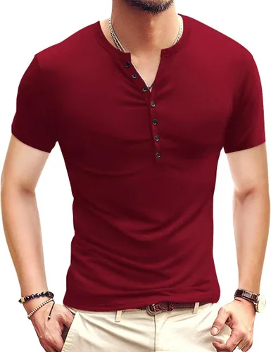 Vista 26 de YTD - Camiseta de manga larga Henley básica ajustada para hombre, estilo casual