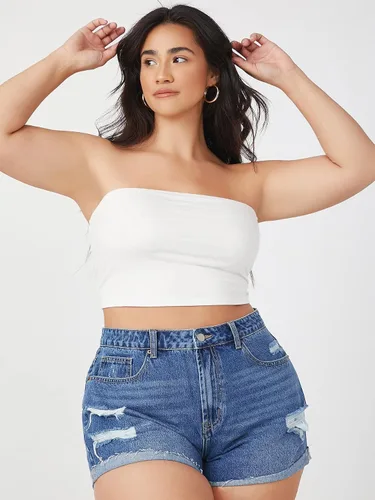 Vista 3 de Floerns Tops básicos sin tirantes para mujer, talla grande, sin tirantes, estilo tubo, tops básicos