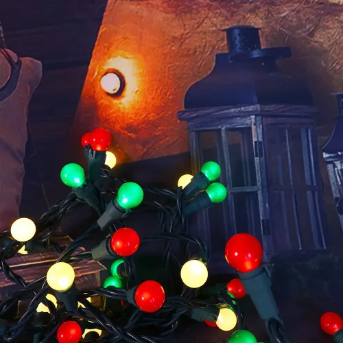 Vista 6 de GlowVibe - Luces de Navidad rojas, blancas y verdes para interiores de 19 pies con 70 luces LED, bombillas de cristal perlado G15 para árbol