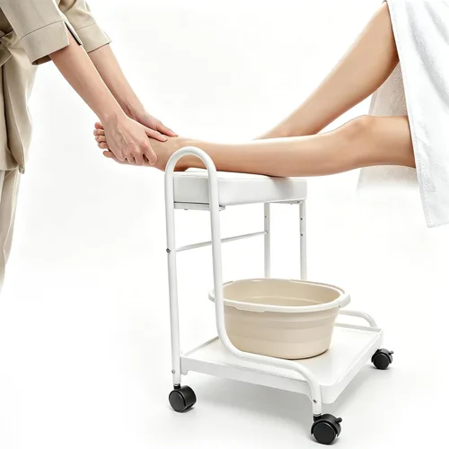 Vista 3 de Pedicura Manicura Salón de Belleza Uñas Baño de Pies Spa Carrito Esteticista Portátil para Reposapiés 3 Altura Ajustable PU Cojín Funiture Masaje