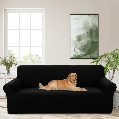 Vista 28 de Funda elástica para sofá, lavable, protector de muebles con espuma antideslizante y parte inferior elástica para niños, perros (sofá biplaza/beige)
