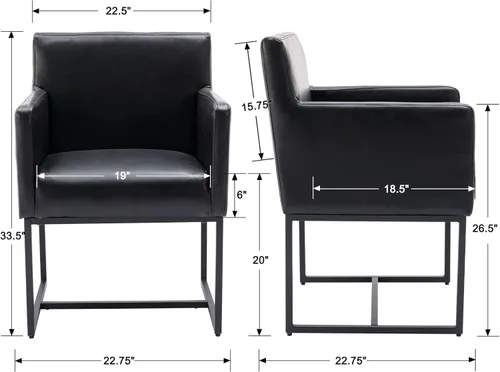 Vista 2 de BESTANO Juego de 2 sillas de comedor tapizadas con brazos de piel sintética de mediados de siglo, sillas decorativas modernas con marco de metal