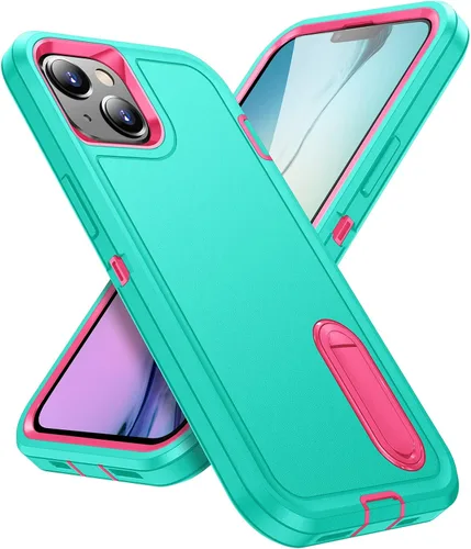 Vista 12 de IDweel Funda para iPhone 15 con soporte, protección resistente a los golpes, antiarañazos, delgada, ligera, protectora resistente, funda rígida