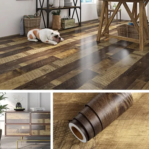 Vista 9 de Livelynine Rollo de vinilo de madera recuperada, impermeable, tablones de vinilo para despegar y pegar, tablones de madera para paredes, cocina