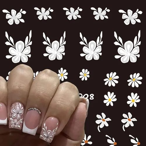 Vista 5 de Calcomanías de arte de uñas de flores 5D en relieve colorido diseño de margaritas calcomanías de uñas autoadhesivas suministros de arte de uñas