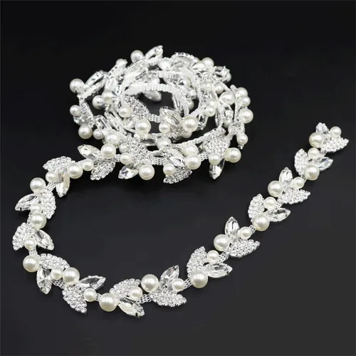 Vista 16 de Jerler Cadena de diamantes de imitación de cristal de 1 yarda, cuentas de perlas incrustadas para decoración de bricolaje y adornos de novia, ideal