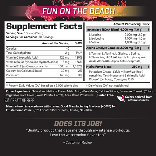 Vista 2 de PMD Sports BCAA Stim-Free Fun On The Beach Flavor - 30 porciones Diversión en la playa