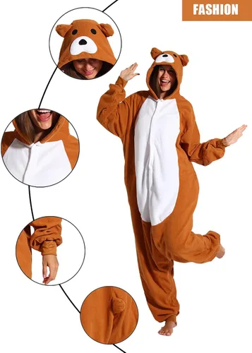 Vista 5 de Mameluco de oso para adultos pijama de una sola pieza para cosplay ropa de dormir de animales disfraz para mujeres y hombres