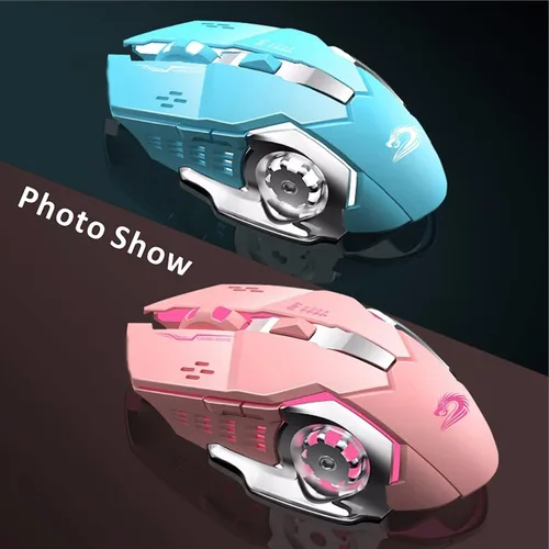 Vista 6 de Uciefy Q85 - Mouse inalámbrico recargable para juegos, mouse de computadora inalámbrico silencioso óptico LED de 2.4 G con 4 luces LED, 3 DPI