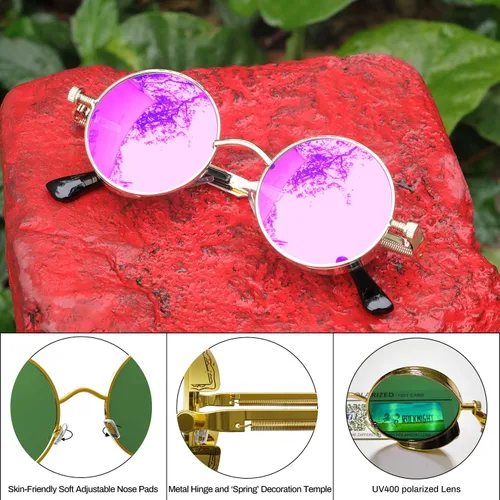Vista 5 de ROCKNIGHT Gafas de sol redondas polarizadas con protección UV400 estilo steampunk gótico, unisex, para exteriores