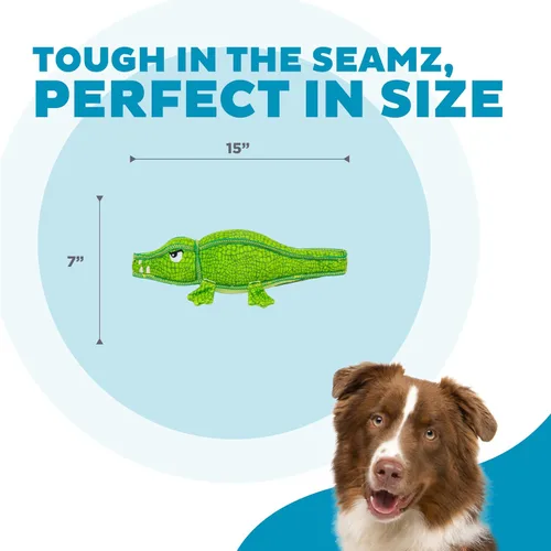 Vista 3 de Outward Hound Xtreme Seamz - Juguete chirriante para perro de cocodrilo, relleno denso reforzado