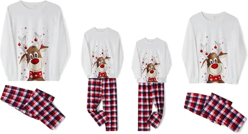 Vista 4 de Conjuntos de pijamas familiares de Navidad. Juego de pijamas iguales para bebes, adultos y niños, ropa de dormir de Navidad, juegos de pijamas
