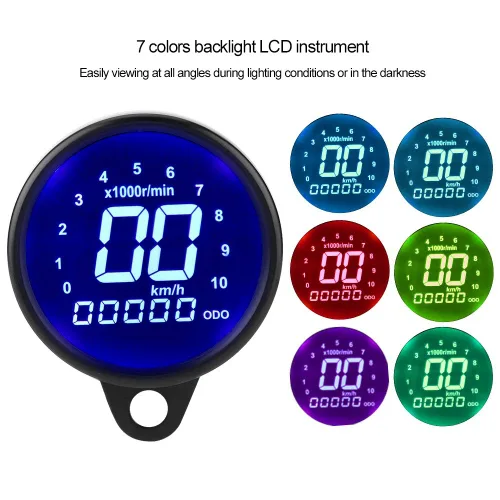 Vista 4 de Medidor digital de motocicleta velocímetro/tacómetro/odómetro MPH KM/H universal con pantalla de luz indicadora multifunción