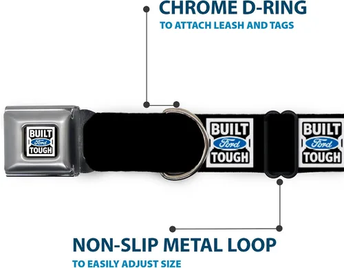 Vista 5 de Buckle-Down BUILT FORD TOUGH Logo2 - Collar de perro con hebilla para cinturón de seguridad, negro/blanco/azul, 1 pulgada de ancho, se adapta a