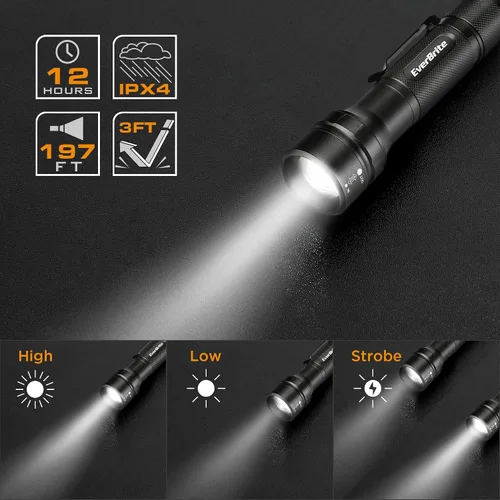 Vista 2 de EverBrite Paquete de 2 mini linternas LED superpequeñas de 150 lúmenes, linterna con zoom con cordón y clip, 3 modos, IPX4 impermeable