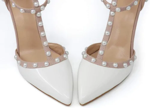 Vista 3 de Tacones con correa de tobillo para mujer, remaches redondos dorados, correa en T, sandalias de boda