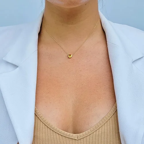 Vista 32 de 18K Solid Yellow Gold Genuine Gemstone Choker Necklace, 15 inches Chain Pendant Dainty Necklace gift for her