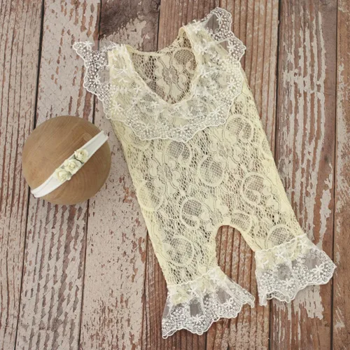 Vista 7 de Trajes de fotografía para recién nacidos, accesorios de fotografía para recién nacidos, mameluco de encaje, trajes de sesión de fotos para bebés