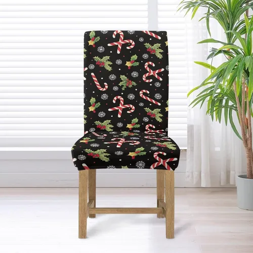 Vista 5 de HUGS IDEA Juego de 4 fundas para sillas de comedor de Navidad, fundas elásticas para sillas de cocina, fundas elásticas para sillas de comedor