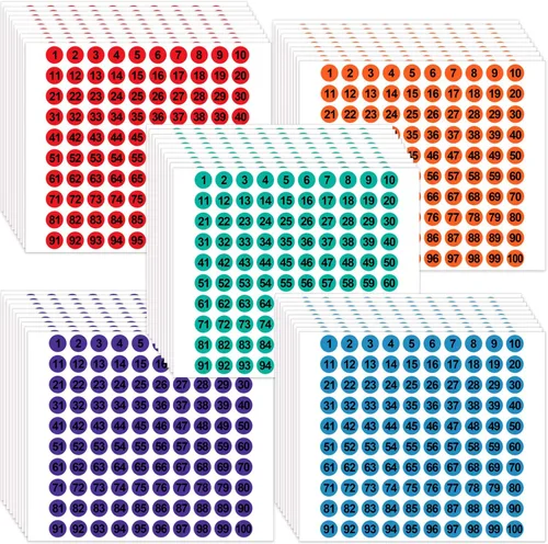 Vista 9 de Outus 5000 calcomanías de números de 0.4 pulgadas, 1 a 100 números, etiquetas de puntos de números pequeños, etiquetas consecutivas para inventario