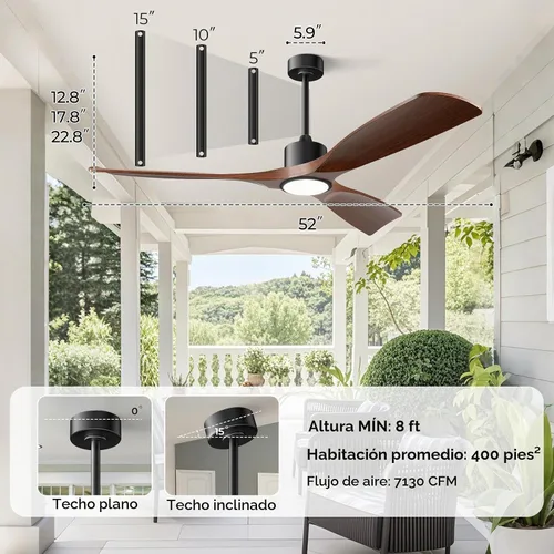 Vista 7 de Ventilador de techo inteligente de 52 pulgadas con luces, ventilador de techo para exteriores compatible con Alexa/aplicación/control remoto, motor