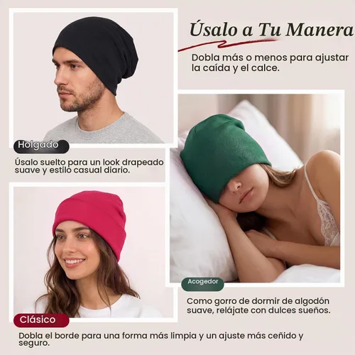 Vista 5 de Century Star Gorro Beanie de Algodón Holgado Elástico Hip-Hop Cálido Gorros de Calavera Unisex Amplio Ligero para Mujeres rojo (01 Red)