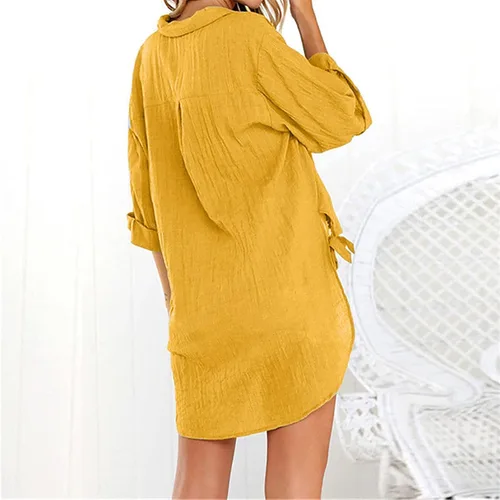 Vista 43 de Camisas de manga larga con botones para mujer, asimétricas, casuales, con cordones, túnica de gran