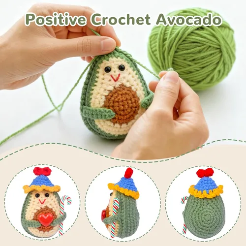 Vista 2 de Divertido aguacate de ganchillo, hecho a mano, apoyo emocional de lana de punto, aguacate, regalo inspirador para mujeres y hombres, día