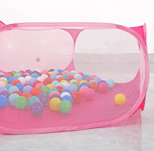 Vista 8 de Tienda de campaña para niños, túnel de gateo, pozo de pelotas y luces, casa de juegos para niños, rosa