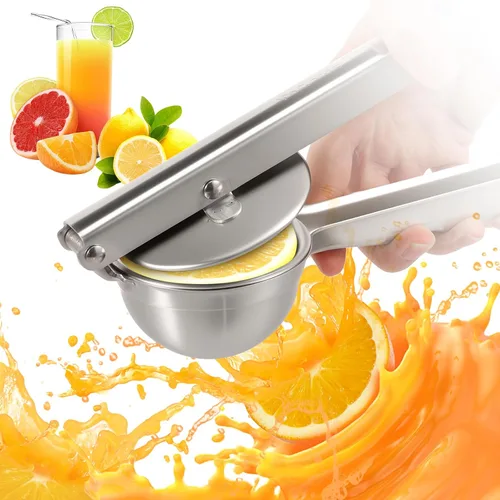 Vista 7 de Exprimidor de limón de acero inoxidable, exprimidor manual de prensa manual con mango ergonómico, prensa de ajo, extractor de frutas a prueba
