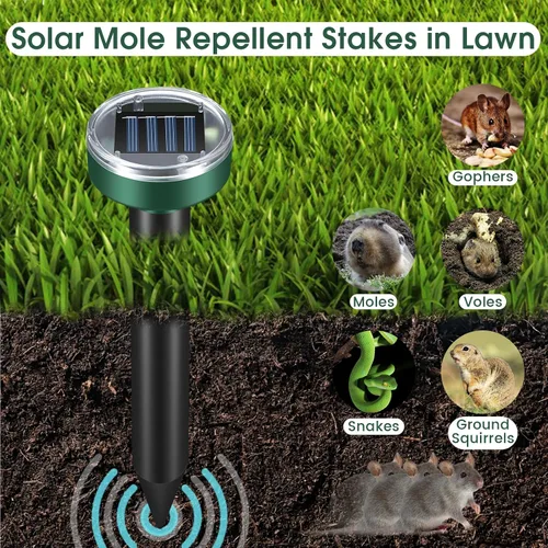 Vista 2 de Repelente de topos para césped – Repelente ultrasónico de tope alimentado por energía solar para jardín, patio, pico sónico impermeable