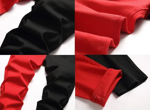 Vista 7 de LONGBIDA Pantalones de mezclilla ajustados para hombre con diseño de retazos elásticos de moda