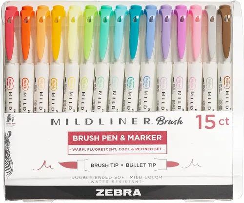 Vista 10 de Zebra Pen, Mildliner 79105 - Bolígrafos de doble punta, 5 colores surtidos, punta fina y suave, tinta suave que no se traspasa a través de la tinta