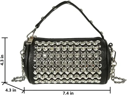 Vista 2 de Bolso cruzado cilíndrico con diamantes de imitación, monedero de barril brillante para mujer