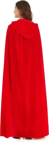 Vista 4 de Diffly Capa de terciopelo de 59 pulgadas con capucha unisex de Halloween para diablo bruja mago Halloween Navidad Cosplay