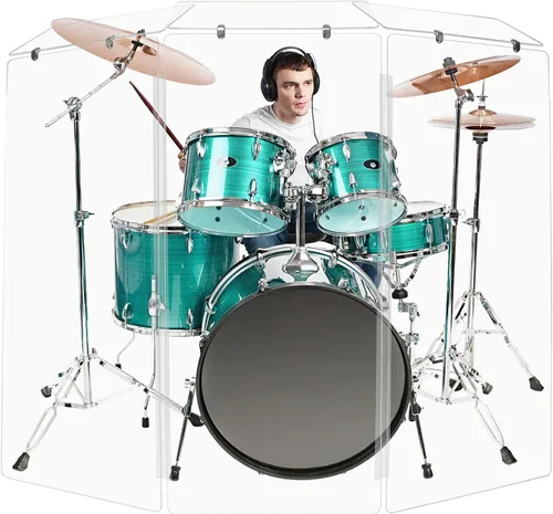Vista 14 de PENNZONI Drum Shield de 4 pies con bisagras de plástico, viene con 3 paneles de batería y bisagras de plástico, paneles de acrílico transparente
