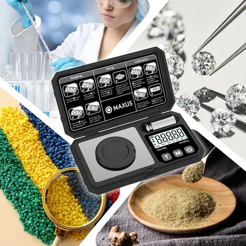Vista 7 de MAXUS Báscula miligramos de 1.76 oz/0.00 oz, báscula compacta de mg con peso de calibración de 1.76 oz, báscula de polvo negro para recargar