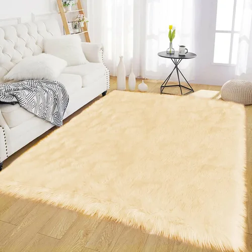 Vista 65 de Latepis - Alfombra rectangular de piel sintética tipo lana de oveja suave y esponjosa de estilo bohemio para sala de estar, dormitorio y residencias