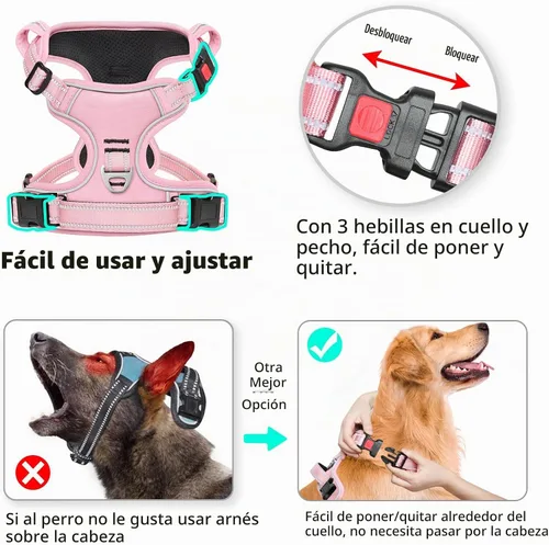 Vista 3 de Timos Arnés para perro de tamaño pequeño, arnés sin tirones para mascotas con cuello a presión bloqueable, chaleco reflectante para perro, sin