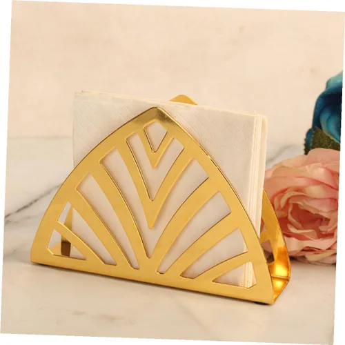 Vista 3 de Ciieeo Servilletero de metal dorado con forma geométrica decorativa para mesa de restaurante, práctico soporte de hierro con bordes lisos
