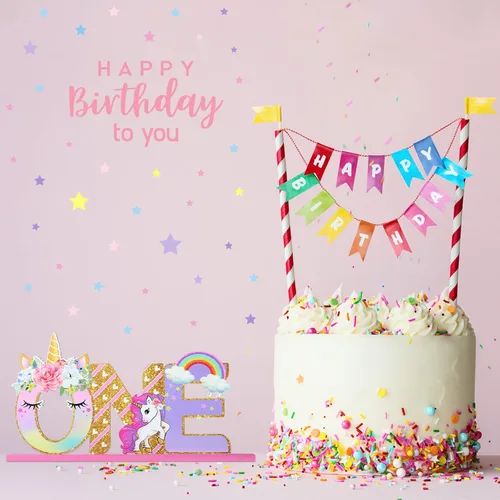 Vista 4 de Decoraciones de cumpleaños de unicornio, letrero de una letra de unicornio para el primer cumpleaños, centro de mesa de madera de una mesa