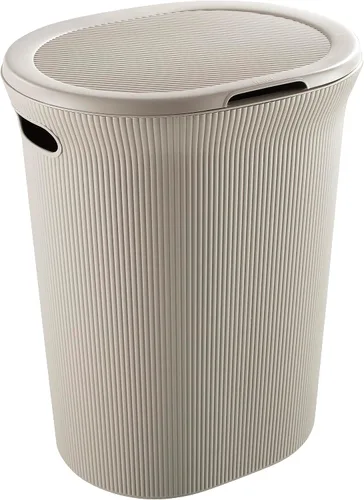 Vista 15 de Superio Colección acanalada - Cesto decorativo de plástico para ropa sucia con tapa y asas recortadas, azul (1 paquete) Organizador de cesta
