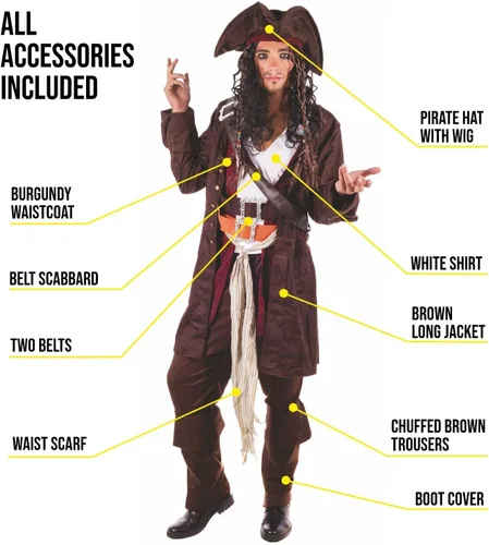 Vista 3 de fun shack Disfraz de pirata para hombre, disfraz de pirata adulto, disfraz de pirata para hombre, disfraz de pirata de Halloween para hombres