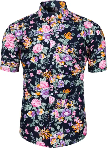 Vista 20 de TUNEVUSE - Camisa de manga corta para hombre con botones, diseño floral, camisa hawaiana de playa de verano de algodón Estampado de plátano.