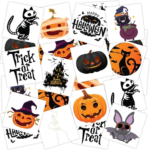 Vista 8 de ArtCreativity Tatuajes temporales individuales de Halloween que brillan en la oscuridad para niños, juego de 144 tatuajes en 12 diseños