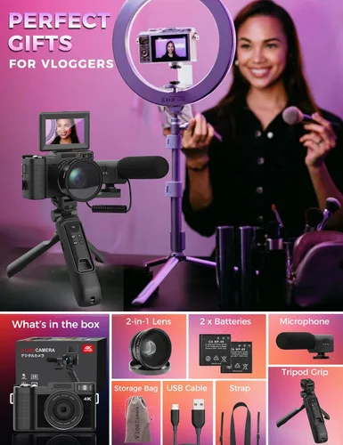Vista 6 de Cámara de vlogging 4K con kit de accesorios para creadores con lente gran Negro