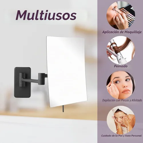 Vista 7 de JERDON Espejo de maquillaje de montaje en pared con aumento 5X - Espejo rectangular de 8.75 x 6.5 pulgadas que se extiende 14 pulgadas - Acabado